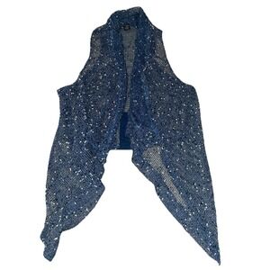 Kaktus Crochet Vest Women's S Blue Speckled Forest Fairy Lagenlook‎ Artsy Boho